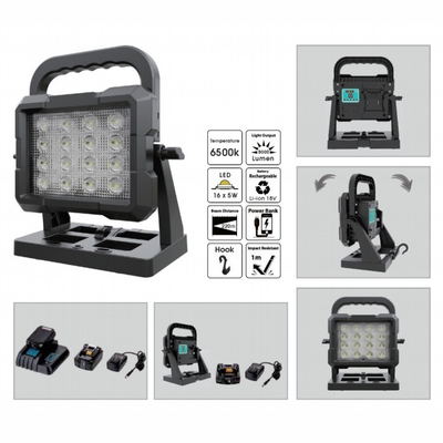 Tripódio montado 80W recarregável de alta luminosidade LED Luz de trabalho com bateria de ferramenta de energia de 18V