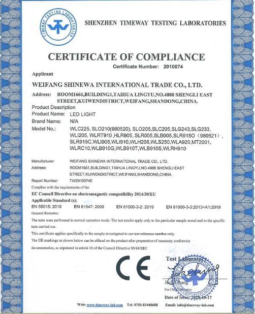 China Weifang ShineWa International Trade Co., Ltd. Certificações